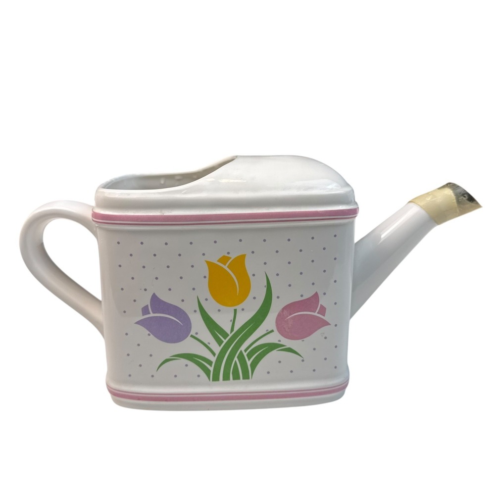 Vintage 1985 Teleflora Tulip Ceramic Watering Can Vase Cottagecore G72Q